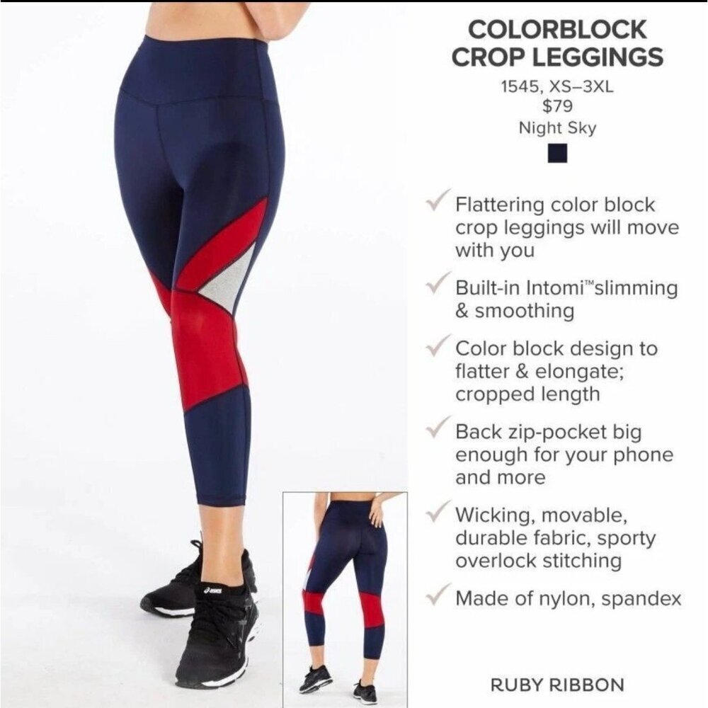 Ruby Ribbon Color Block Cropped Leggings Capri Active Running Workout Slimming L